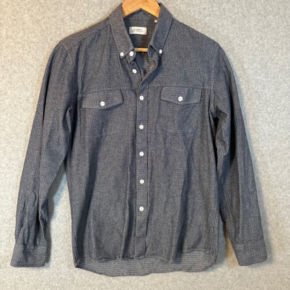 Saturdays New York City Other - Saturdays NYC Button Down Shirt Men M Navy Blue Textured Long Sleeve Flap Pocket